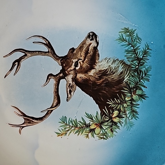 Vintage Three Crown China Germany Handpainted Ceramic Deer Elk Stag Plate - Picture 3 of 16